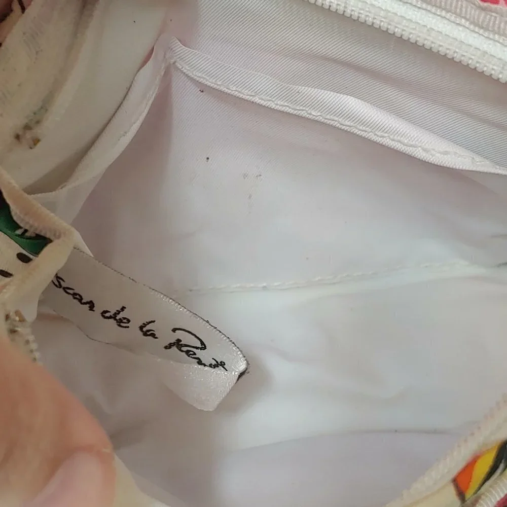 Vintage Oscar‎ de la Renta Cosmetic Bag Tropical Floral Polka Dot Mini Cloth